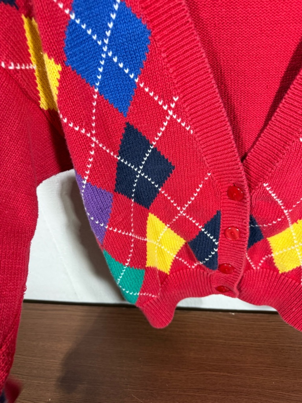 90’s Primary Argyle Cardigan Women’s Medium - Picture 2 of 4